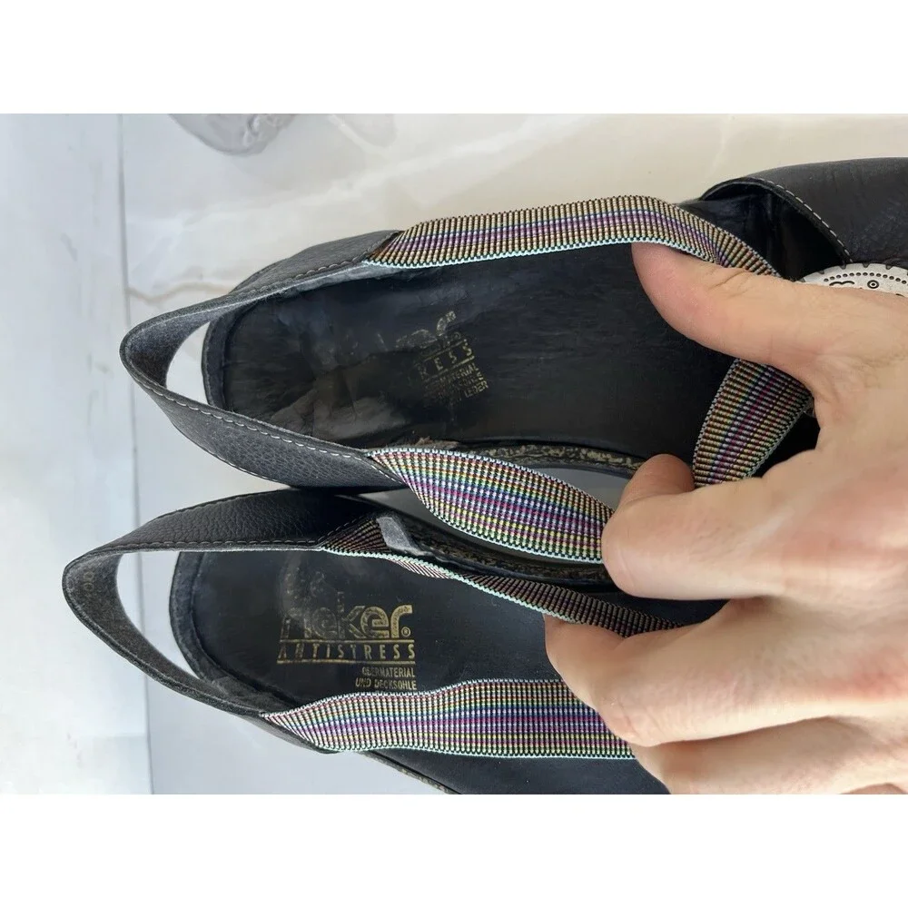 Rieker Women Daisy 62 Sz 41 Us 9.5 Black Leather Slip On Flats Shoes Loafers